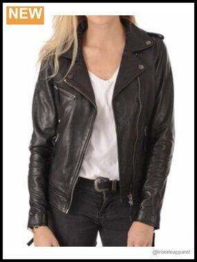 Women's Real Lambskin Leather Biker Jacket Cafe Racer Motorcycle YKK